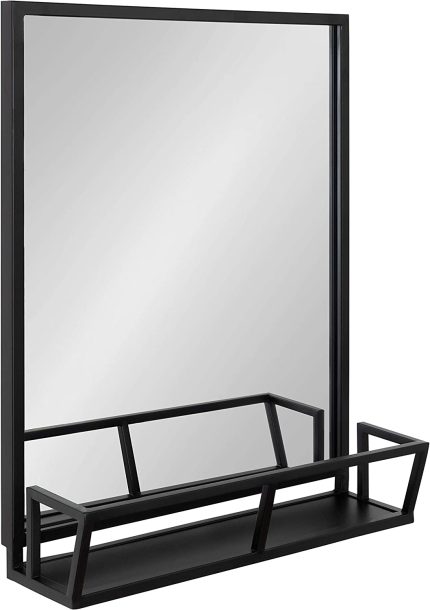 Kate and Laurel Jackson Modern Metal Framed Wall Mirror with Shelf, 22 x 29, Black, Chic Rectangle Mirror for Wall