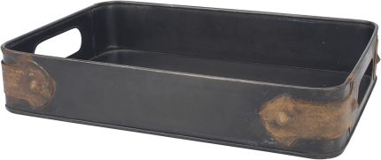 Stonebriar Rectangle Slate Metal Serving Tray with Rust Trim & Cutout Handles, Industrial Butler Tray, For Serving Drinks & Snacks, Centerpiece for Coffee Table, Document Organizer for Desk or Office