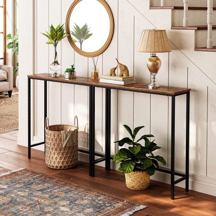 Narrow Console Table, 29.5 Inches Entryway Table, Small Sofa Table, Side Table, Display Table, for Hallway, Bedroom, Living Room, Foyer, Rustic Brown and Black BF75XG01