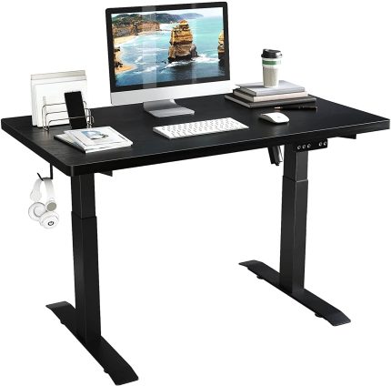 WULEITEX Electric Standing Desk, 40 x 24 Inches Adjustable Height Desk, USB Charge Ports Stand up Desk, Sit Stand Home Office Desk with Splice Board/Black Frame/Black Top