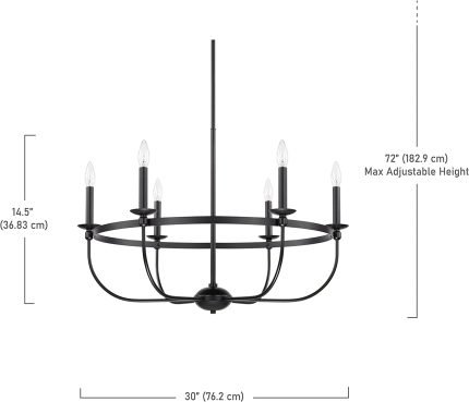 Capital Lighting 425161MB Rylann Minimalistic Inverted Dome Candle Chandelier, 6-Light 360 Total Watts, 72"H x 30"W, Matte Black