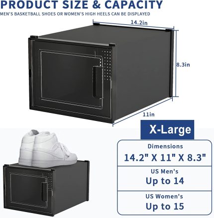 Enjoy free shipping on our 12 PCS XL Black Shoe Boxes - Mupera Stackable Large Shoe Organizer for Shoes(2022 New), Plastic Shoe Storage, Clear Shoe Storage Bins for Sneaker, Fit up to US Size 14 at https://hawkinswoodshop.com