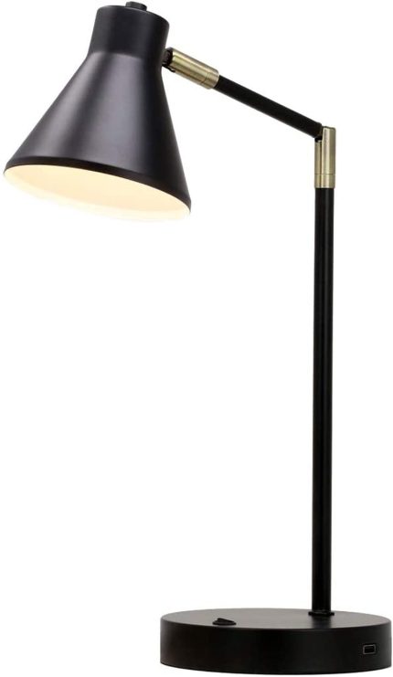 O’Bright LED Desk Lamp with USB Charging Port, Metal Lamp, Flexible Swivel Arms, Soft White LED Reading Light (3000K), Bedside Reading Lamp, Office Lamp, Table Lamp, ETL Listed (Black)