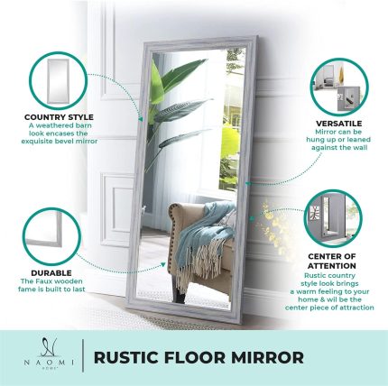 Rustic Floor Mirror Rustic Full Length Mirror Framed Full Length Mirror Farmhouse Full Length Mirror Wood Frame Rectangular Hanging Wall Decor Faux Wood Floor Mirror by Naomi Home - Natural, 66" x 32"