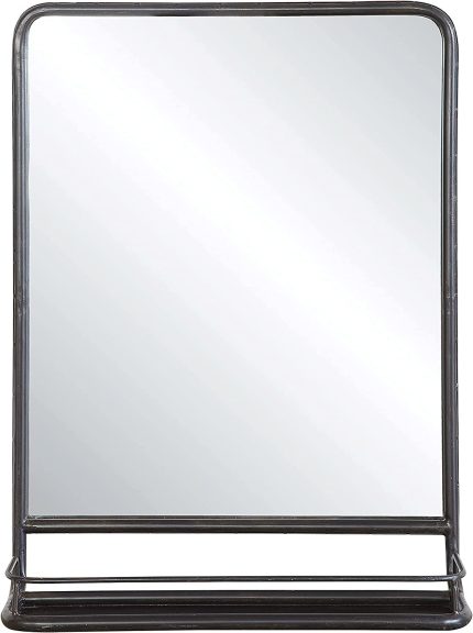 Creative Co-op DA4675 Rectangle Metal Wall Mirror with Shelf, Single Vanity, Distressed Black