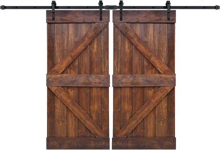 WELLHOME 2 sets of DIY Solid Knotty Pine Wooden Sliding Barn Door with 2 Hardware Kits - K Series - Interior Barn Door