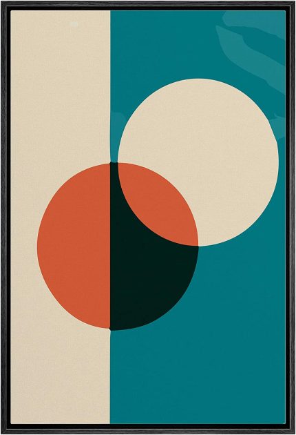 IDEA4WALL Framed Canvas Print Wall Art Intersecting Circles with Blue Color Field Geometric Patterns Illustrations Modern Art Chic Relax/Calm Ultra for Living Room, Bedroom, Office - 16"x24" Black