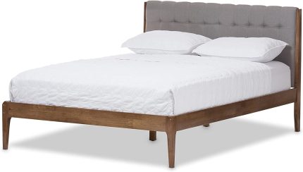 Denise Mid-Century Wood Platform Bed, King, Light Grey/Medium Walnut Brown