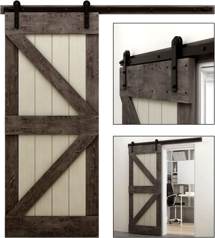 CCJH 6FT Heavy Duty Sturdy Sliding Barn Door Hardware Kit -Smoothly and Quietly -Easy to Install Fit 36" Wide Door Panel (Simple Hanger)