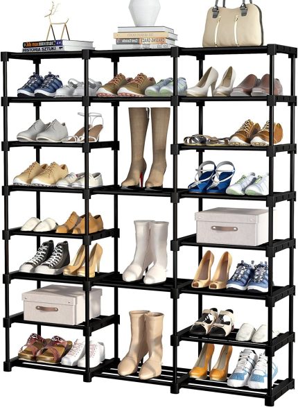 SRQMQ Shoe Rack Organizer, 8 Tiers Metal Shoe Rack Holds 46 Pairs Shoes, Freestanding Shoe Racks That Can be Assembled into A Variety of Shapes are Suitable for Entryway, Bedrooms and Stair Passage