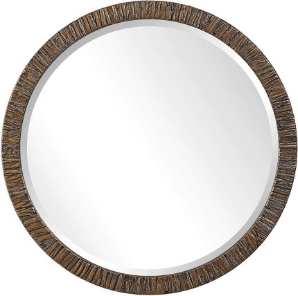 MY SWANKY HOME Textured Gold Classic Contemporary Round Wall Mirror | 30" Bark Organic Metallic