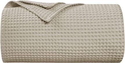 PHF 100% Cotton Waffle Weave Blanket Queen Size 90" x 90"-Summer Blanket Lightweight Soft Breathable- Perfect Blanket Layer for Couch Bed Sofa All Season Use-Elegant Home Decoration-Khaki