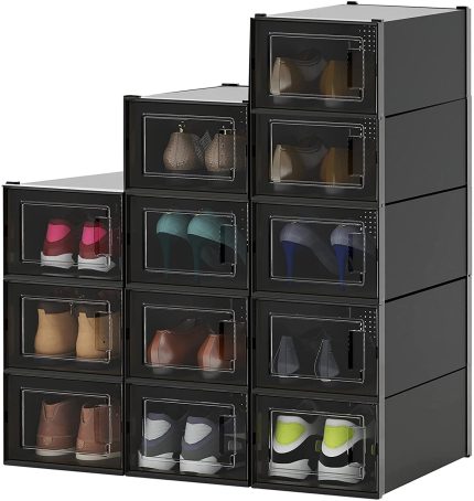 Enjoy free shipping on our 12 PCS XL Black Shoe Boxes - Mupera Stackable Large Shoe Organizer for Shoes(2022 New), Plastic Shoe Storage, Clear Shoe Storage Bins for Sneaker, Fit up to US Size 14 at https://hawkinswoodshop.com