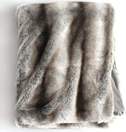Luxury Faux Fur Oversized Throw Blanket with Plush Velvet Reverse, Fox Lynx or Gray Mink (Gray Chinchilla)