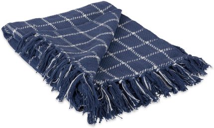 DII Checkered Plaid Throw, 50 x 60 inches, 1-Piece, French Blue