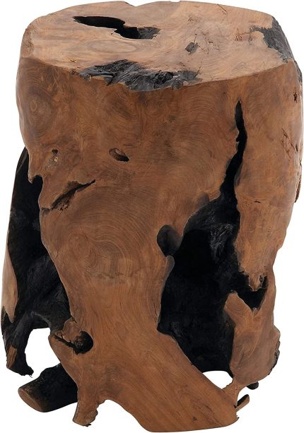 Deco 79 Natural Teak Wood Root Burl Cylindrical Stool, 14" W x 18" H, Brown