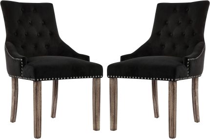 GOT Upholstered Dining Chairs, Set of 2 Accent Chairs Modern Button-Tufted Dining Room Chairs with Nailhead Trim, Velvet Dining Side Chair for Bedroom,Kitchen(Black)