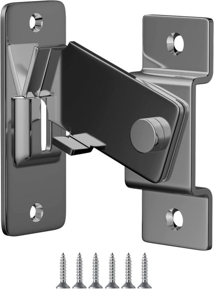 90 Degree Flip Sliding Barn Door Lock, Heavy Duty Door Latch - Protect Privacy for Barn, Garden, Bathroom, Outdoor, Garage, Window, Sliding Door, Black