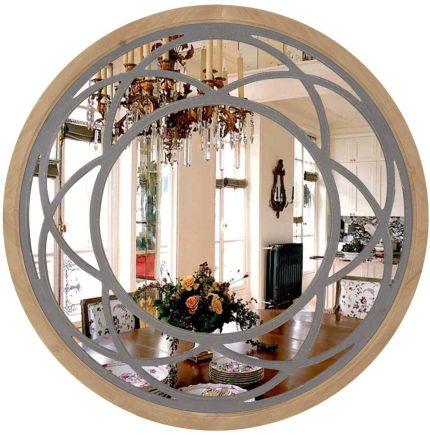 Rustic Round Decorative Large Wall Mirror 30" with Wood Frame for Living Room Bedroom Kitchen Entryway Wall Decor, Lotus