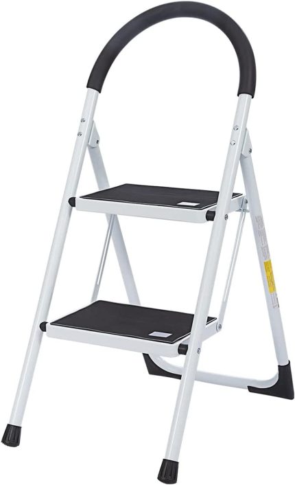 2 Step Ladder, Folding Step Stool with Wide Anti-Slip Pedal, Sturdy Steel Ladder, Convenient Handgrip, Lightweight, Portable Steel Step Stool.