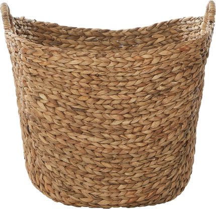 Deco 79 Large Seagrass Woven Wicker Basket with Arched Handles, Rustic Natural Brown Finish, for Coastal Decorative Accent or Storage, 21" W x 17" L x 17" H
