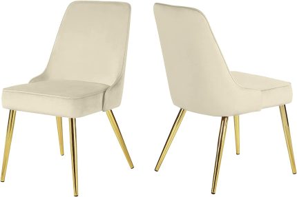 KithKasa Upholstered Velvet Dining Chairs Sets of 2 Mid-Century Modern Comfy Side Chair with Gold Legs for Kitchen Living Room Cream