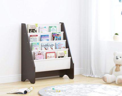 UTEX Kids Sling Bookshelf, Magazine Rack - Book Rack for Kids,Book Organizer (Espresso)
