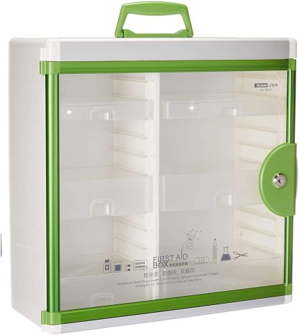 Glosen Locking Medicine Cabinet Wall Mounted and Portable Storage Container Big Capacity Green 15.62 x 6.5 x 15.43 Inch