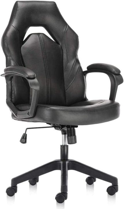 Ergonomic Gaming Office Chair - PU Leather Executive Swivel Computer Desk Chair with Flip-up Armrests and Lumbar Support for Working, Studying, Gaming