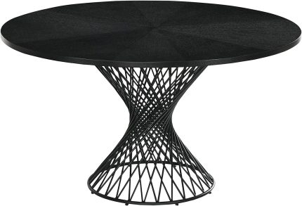 Cirque 54" Round Mid-Century Modern Pedestal Black Wood Dining Table with Epoxy Metal Base