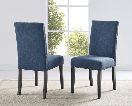 Furniture Biony Blue Fabric Dining Chairs with Nailhead Trim, Set of 2