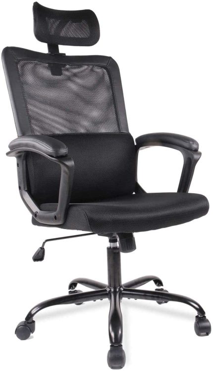 Office Chair, Ergonomic Mesh Home Office Computer Chair with Lumbar Support/Adjustable Headrest/Armrest and Wheels/Mesh High Back/Swivel Rolling (Black)