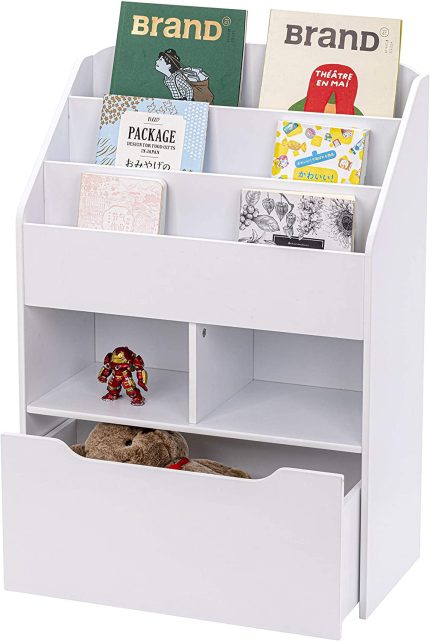 UTEX Kids Bookshelf and Toy Storage Organizer Kids Book Organizer Bookcase Storage for Kids with Rolling Toy Box White