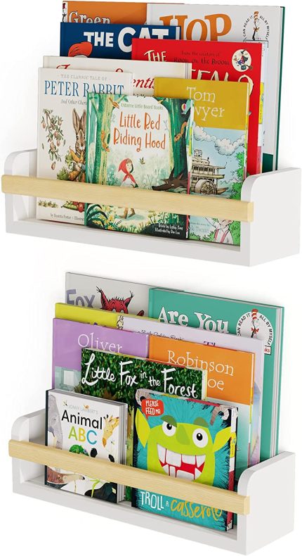 Wallniture Florida Floating Shelves for Kids Room Decor, Kids Bookshelf, Nursery Decor Wood Shelf for Wall Set of 2, White