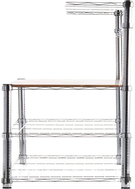 Kitchen Storage Baker's Rack with Wood Table, Chrome/Wood (36L x 14W x 63.4H)