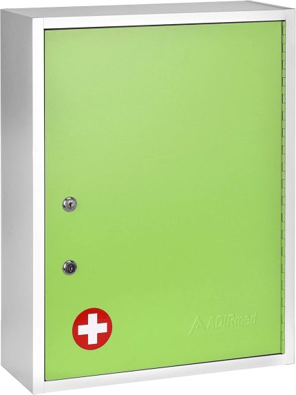 AdirMed Large Dual-Lock Medicine Cabinet – Wall Mounted & Secure Steel Medicine Pills & First Aid Kit & Emeergency Kit Box with Locks for Home Office & School Use (Purple)