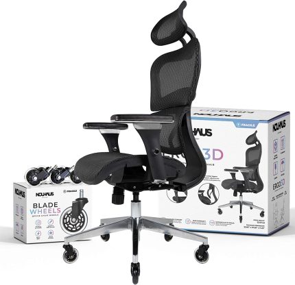 NOUHAUS Ergo3D Ergonomic Office Chair - Rolling Desk Chair with 4D Adjustable Armrest, 3D Lumbar Support and Blade Wheels - Mesh Computer Chair, Office Chairs, Executive Swivel Chair (Black)