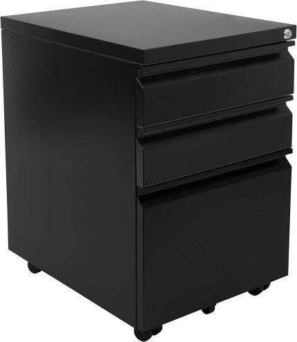 MOUNT-IT! Mobile File Cabinet with 3 Drawers | Under Desk Rolling Storage with Lock for Supplies, Files, and Materials, Mobile Space Saving for Home and Office