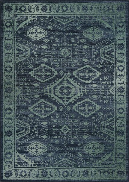 Maples Rugs Georgina Traditional Area Rugs for Living Room & Bedroom [Made in USA], 5 x 7, Navy Blue/Green