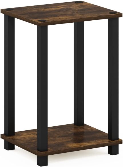 Simplistic End Side Night Stand/Bedside Table with Stainless Steel Tubes, 1-Pack, 1-Tier Plastic Poles, Amber Pine/Black