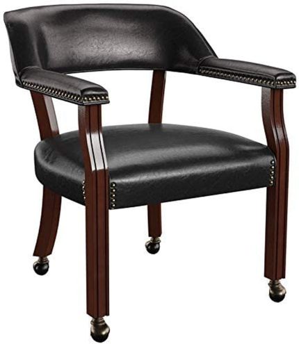 BOWERY HILL Captain's Poker Game Arm Chair with Casters in Black Vinyl