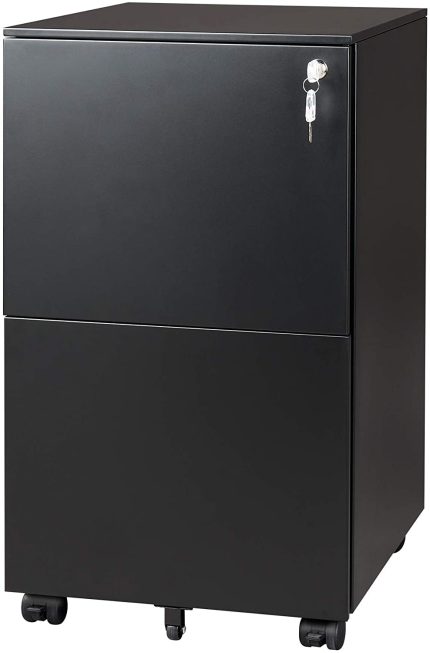 DEVAISE 2-Drawer Mobile File Cabinet with Lock, Commercial Vertical Cabinet in Black