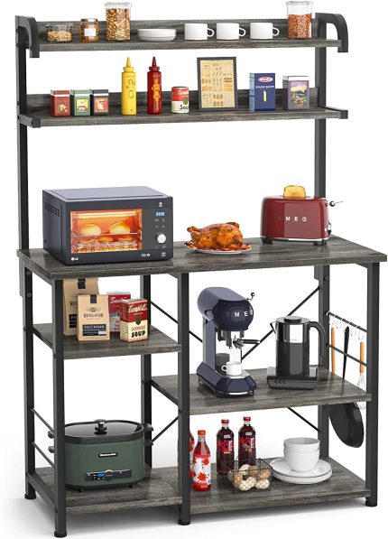 Baker's Rack, Coffee Station, Microwave Oven Stand, Kitchen Shelf， Kitchen Microwave Cart，7-Tier Microwave Stand or Coffee Bar Table Organizer, for Spice, Pots and Pans Organizer