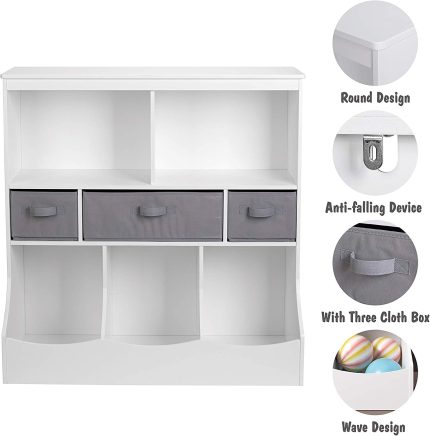 UTEX Toy Storage Organizer with Bookcase, Kid’s Bin Storage Unit with 8 Compartments &3 Baskets Bins, Toys Box Organizer, Kid’s Multi Shelf Cubby for Books,Toys