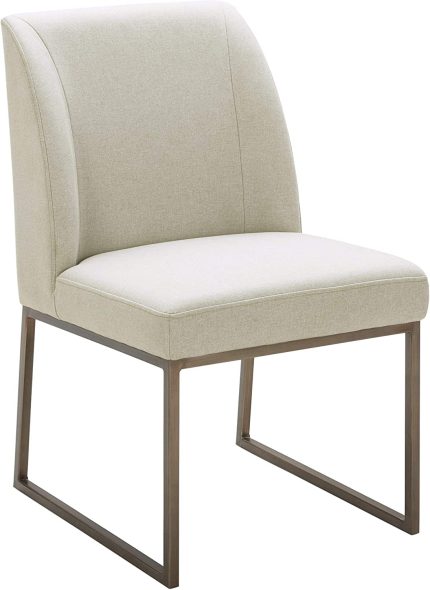 Contemporary Dining Chair with Brass Metal Base, 34"H, Chalk