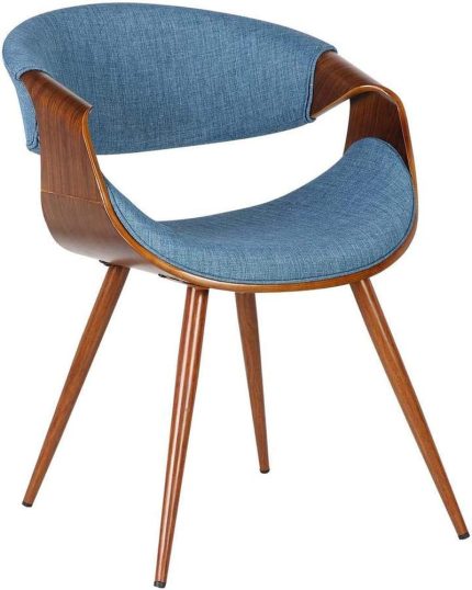 Butterfly Dining Chair in Blue Fabric and Walnut Wood Finish