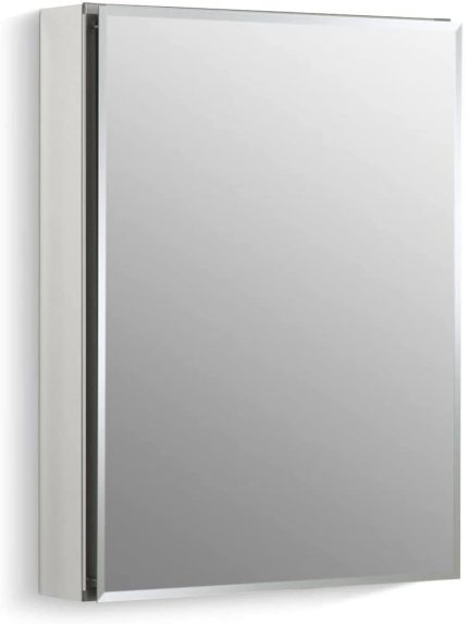 KOHLER CB-CLC2026FS CLC Flat, Single Medicine Cabinet with Mirrored Door, 20” Width x 26” Height, Aluminum, Frameless with Beveled Edges, One Size, Silver