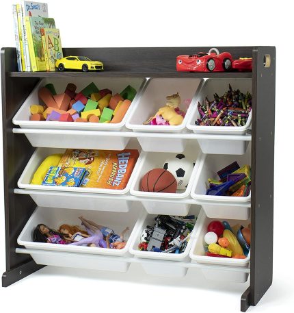 Humble Crew Toy Organizer with Shelf and 9 Storage Bins, Espresso/White