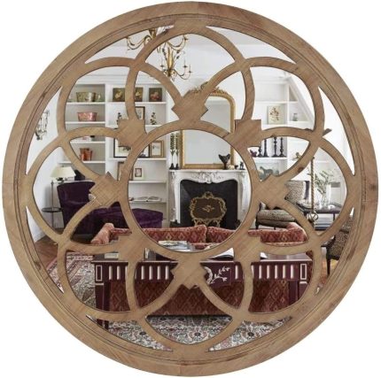 Rustic Round Decorative Large Wall Mirror 30" with Wood Frame for Living Room Bedroom Kitchen Entryway Wall Decor, Sunflower