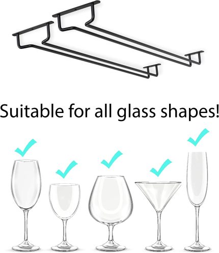 Wallniture Brix Wine Glass Holder Under Cabinet Kitchen Organization and Storage for Kitchen Decor, Black Iron 17 Inch Set of 2